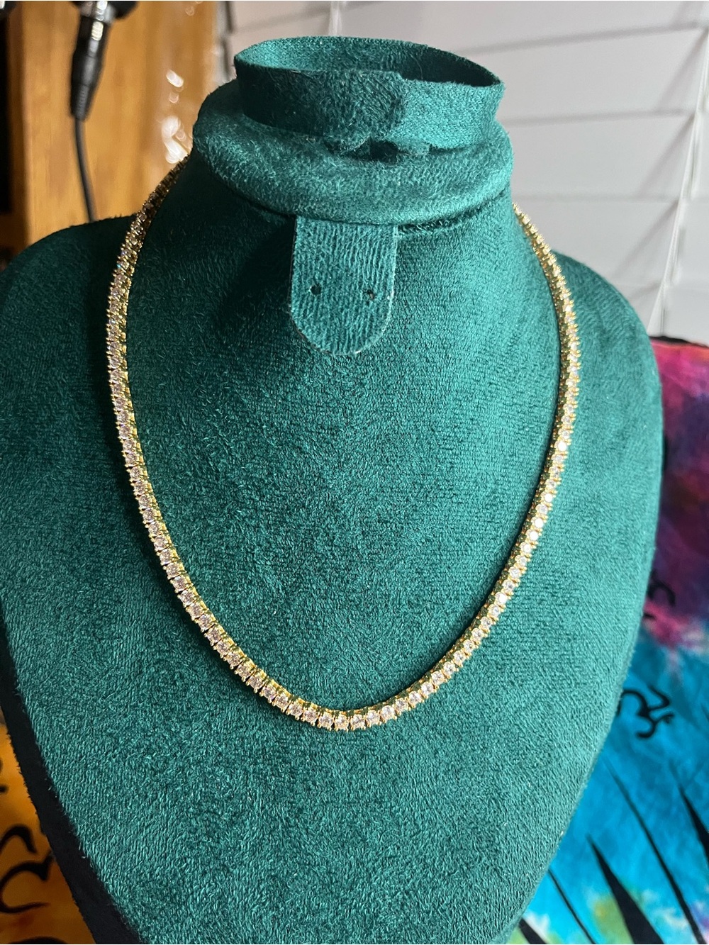 Gold-Toned AAA CZ 3mm Tennis Necklace 16”